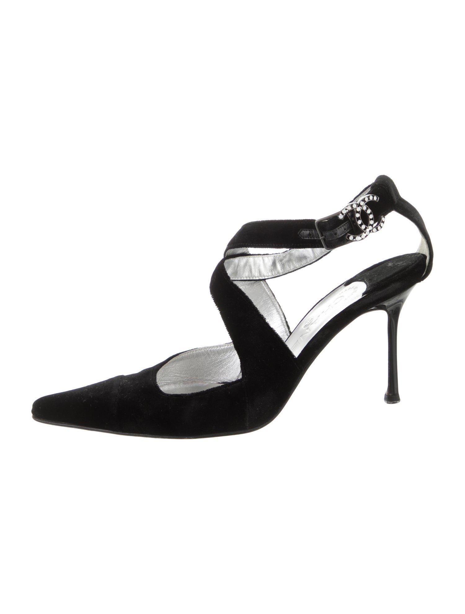 Chanel Interlocking CC Logo Velvet Slingback Pumps
